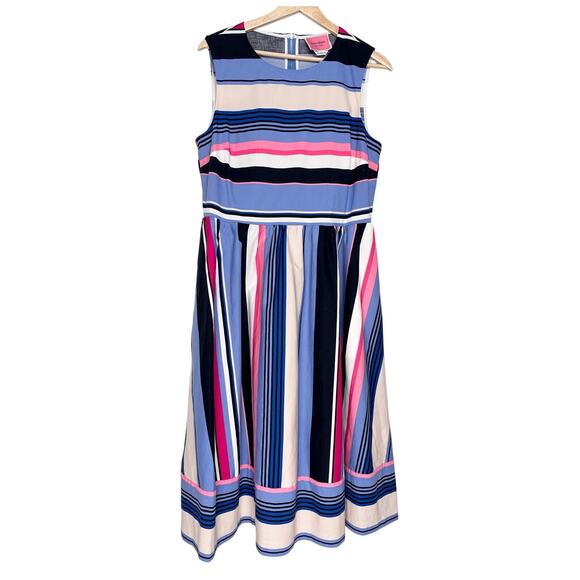 NWOT Kate Spade Striped Sleeveless Fit and Flare Midi Dress | Pink Blue | SZ 12 - Picture 3 of 10